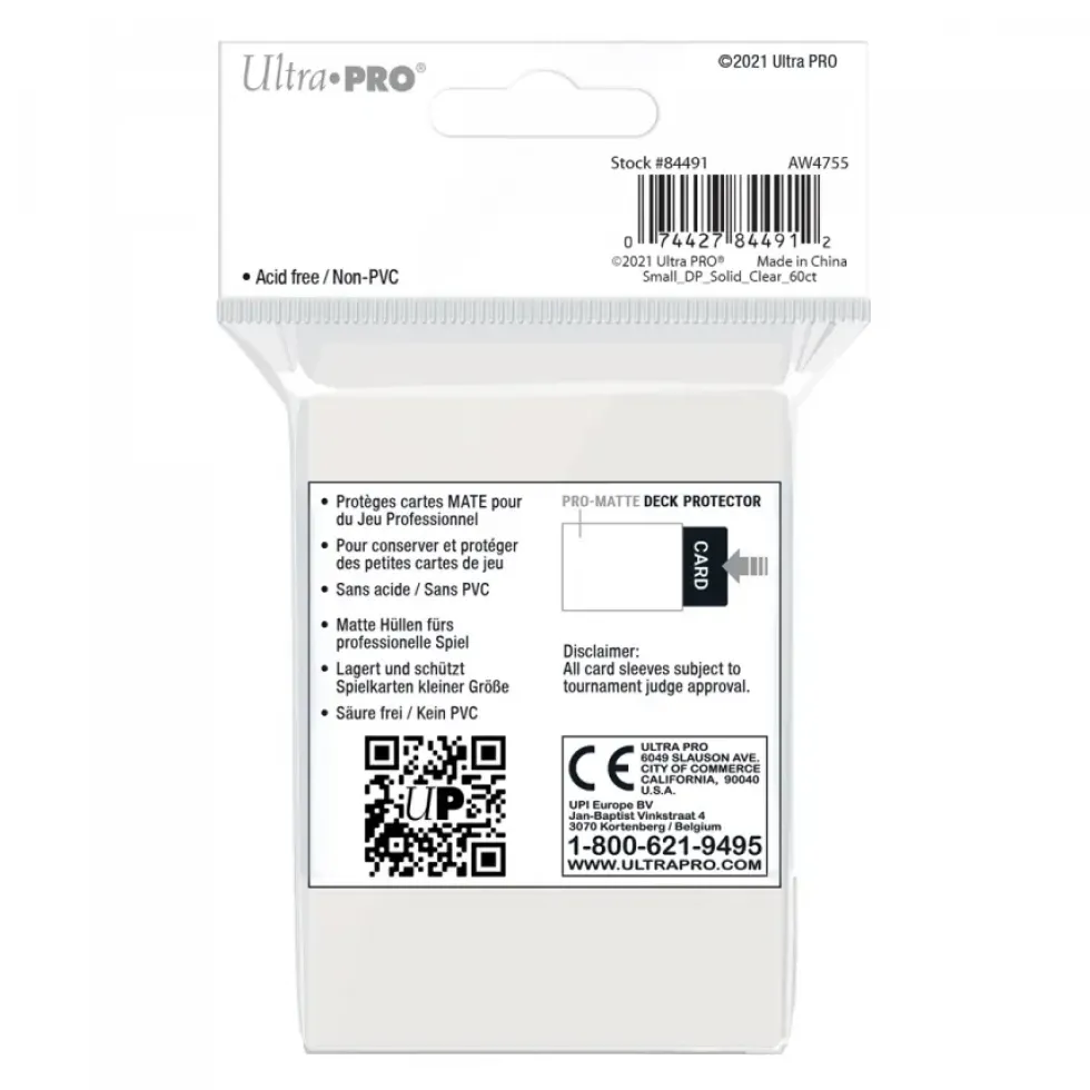 Ultra Pro: PRO-Matte 60ct Small Deck Protector sleeves: Clear (62 x 89 mm)