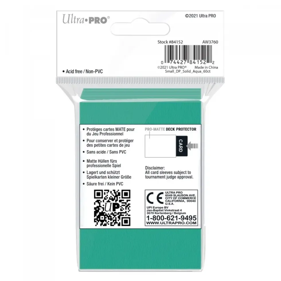 Ultra Pro: PRO-Matte 60ct Small Deck Protector sleeves: Aqua (62 x 89 mm)