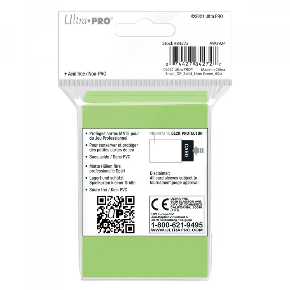 Ultra Pro: PRO-Matte 60ct Small Deck Protector sleeves: Lime Green (62 x 89 mm)