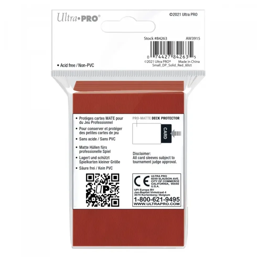 Ultra Pro: PRO-Matte 60ct Small Deck Protector sleeves: Red (62 x 89 mm)