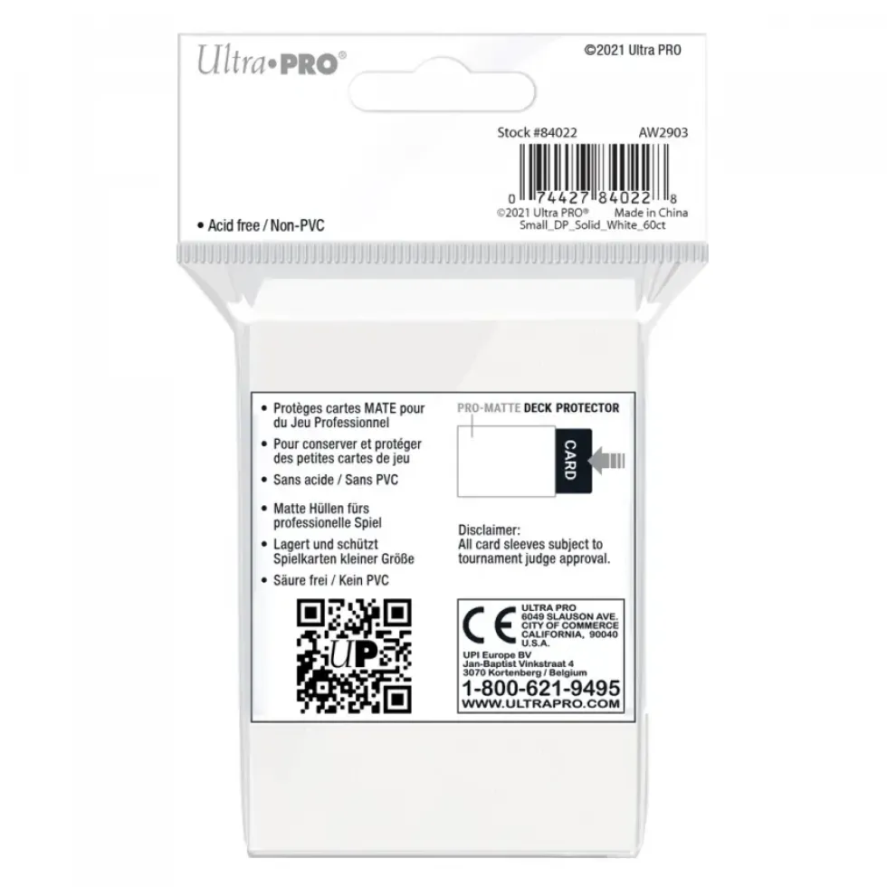 Ultra Pro: PRO-Matte 60ct Small Deck Protector sleeves: White (62 x 89 mm)
