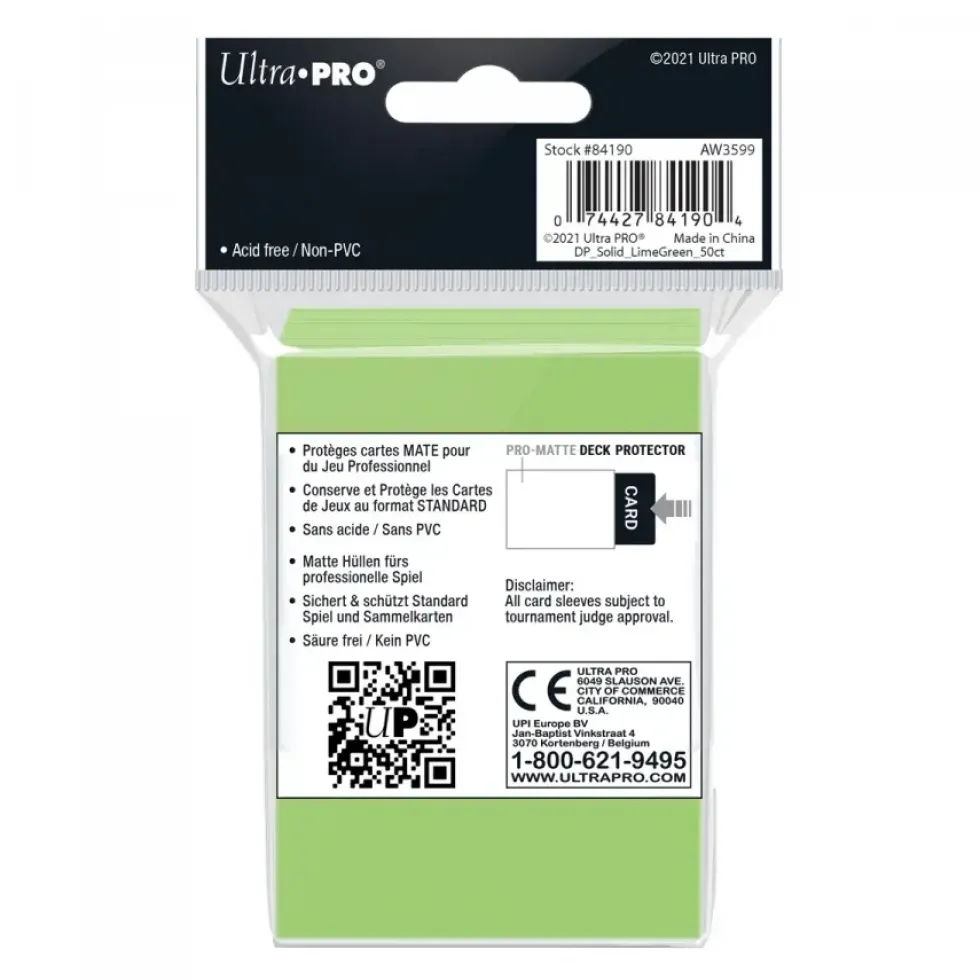 Ultra Pro: PRO-Matte 50ct Standard Deck Protector sleeves: Lime Green (66 x 91 mm)