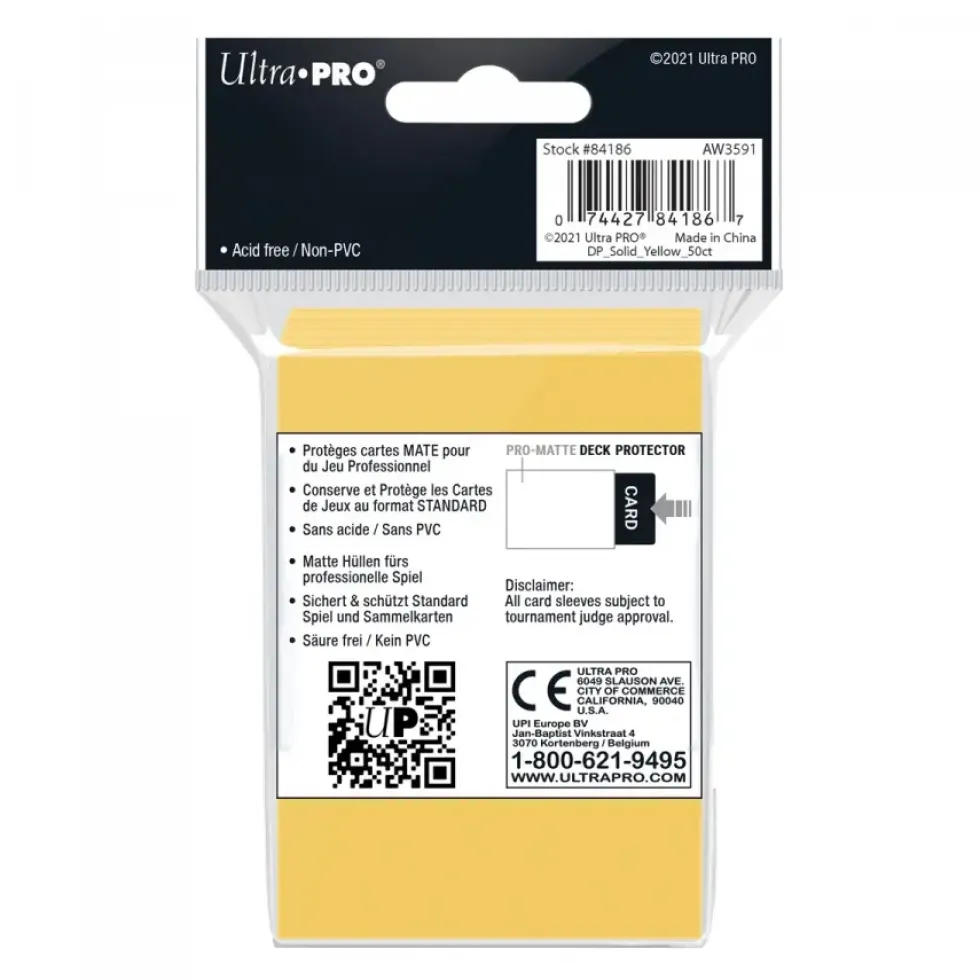 Ultra Pro: PRO-Matte 50ct Standard Deck Protector sleeves: Yellow (66 x 91 mm)