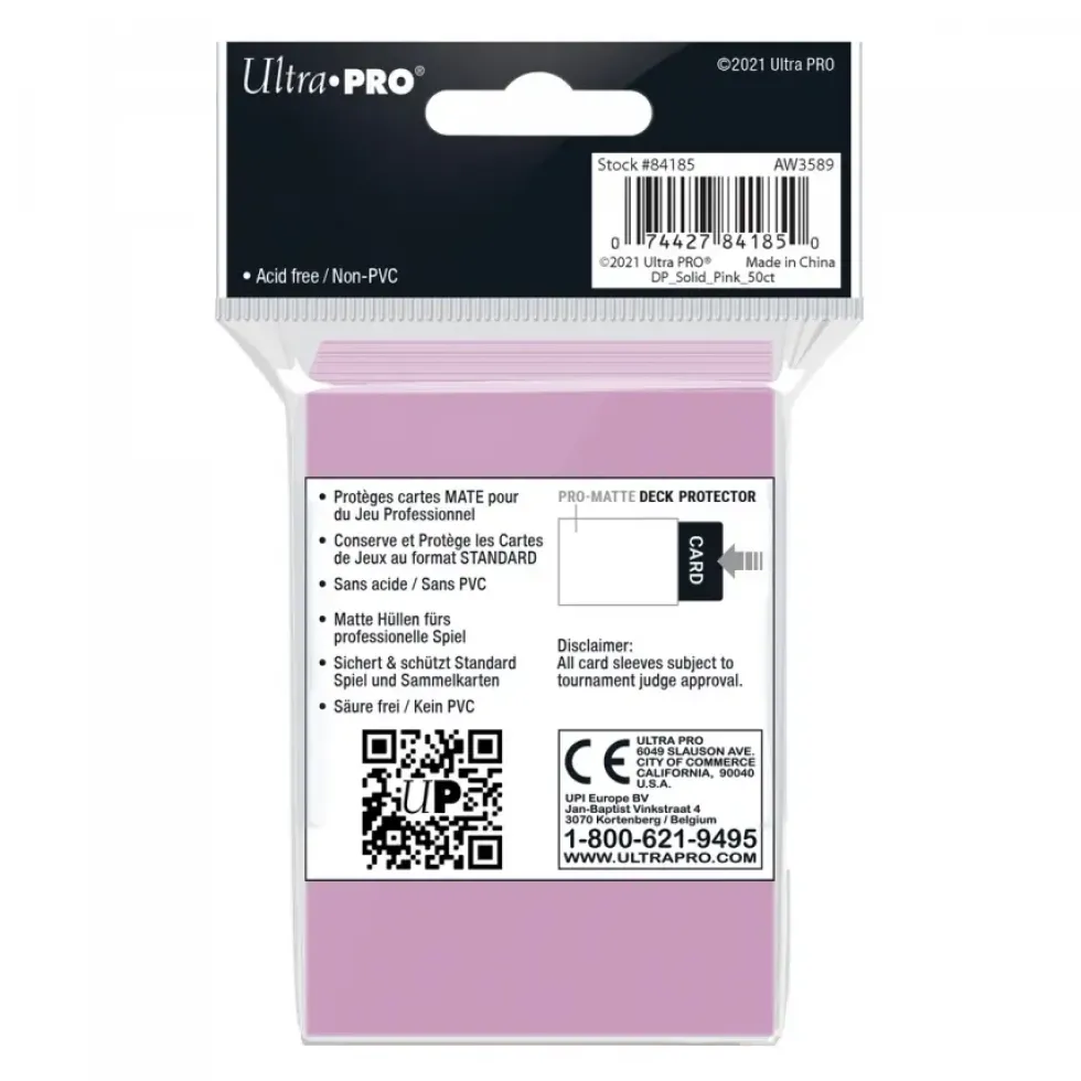 Ultra Pro: PRO-Matte 50ct Standard Deck Protector sleeves: Pink (66 x 91 mm)