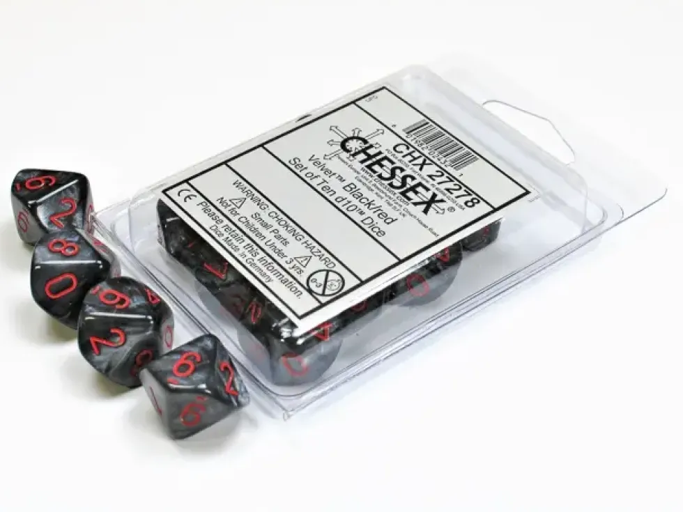 Velvet - Black/Red - d10, 10 st