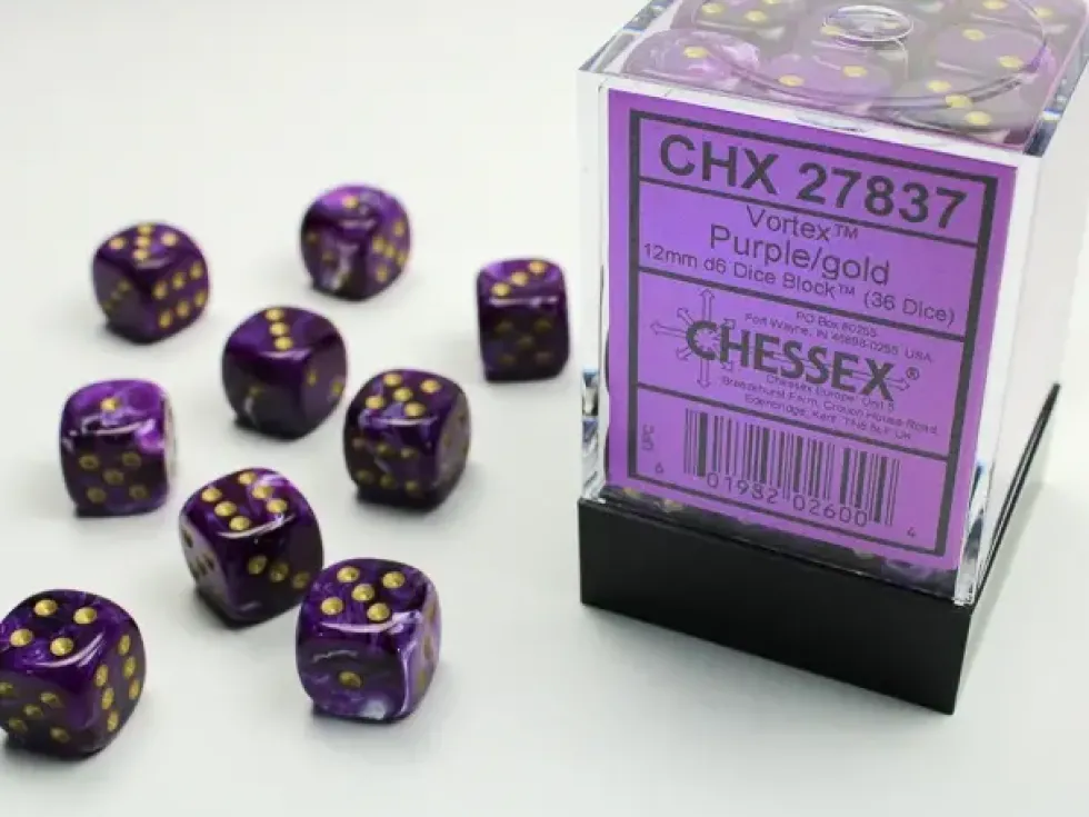 Vortex - Purple/Gold - d6, 36 st (12 mm, prickar)